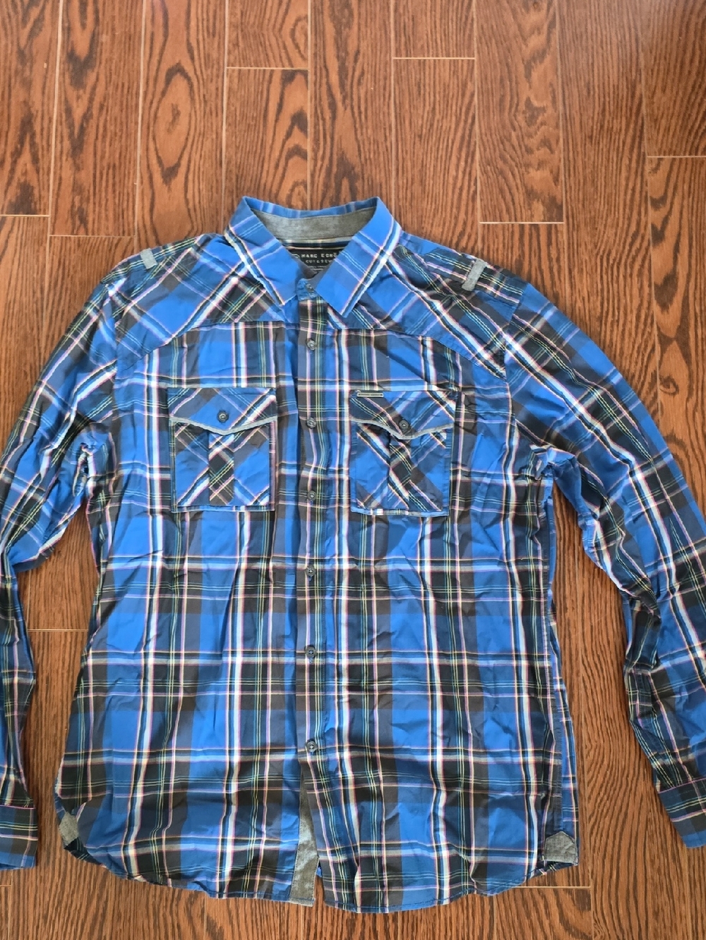 Marc Ecko Blue Plaid Long-Sleeve Button-Up Shirt
